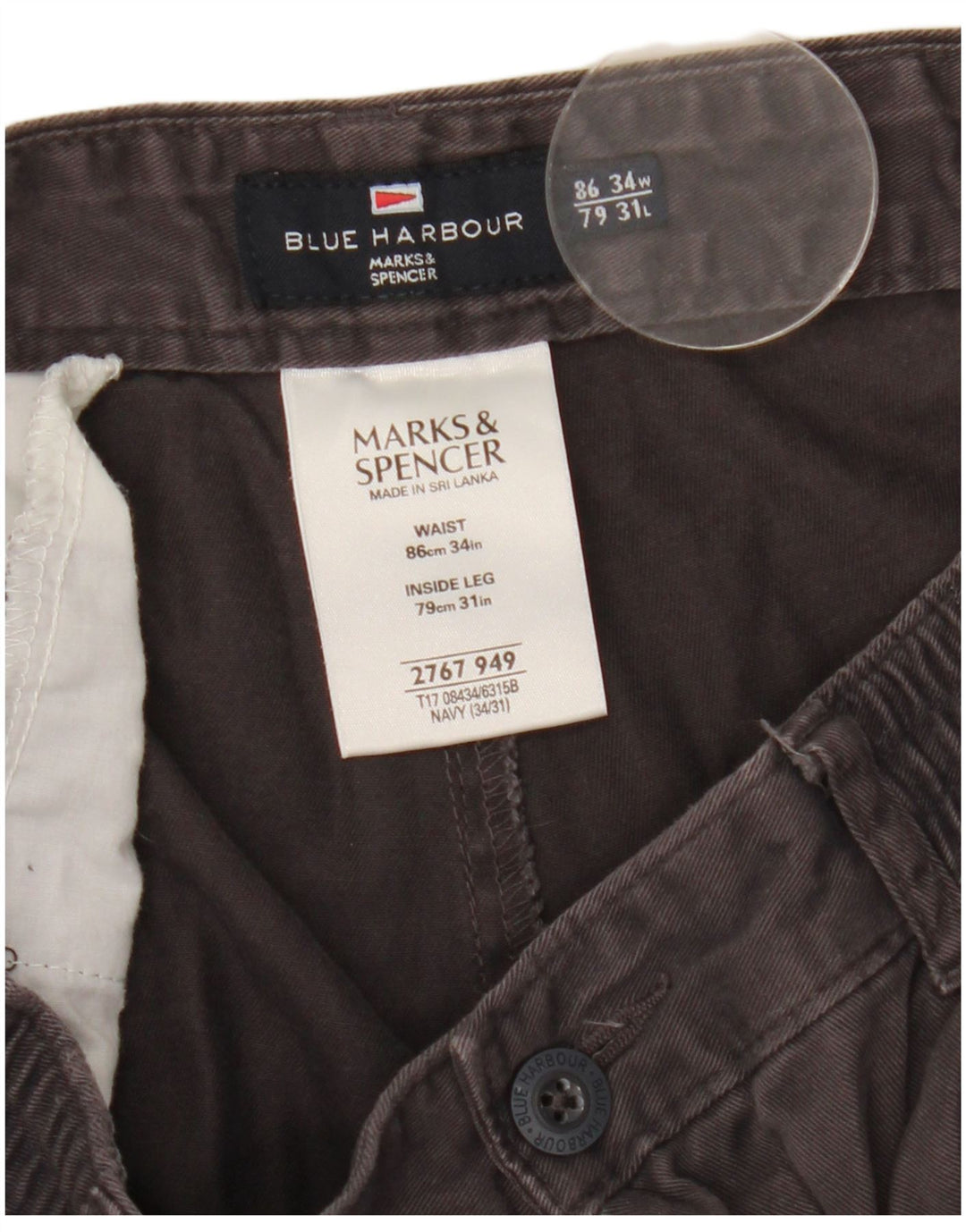 Marks & Spencer Herren Blue Harbor Pegged Chinohose W34 L31 Marineblau