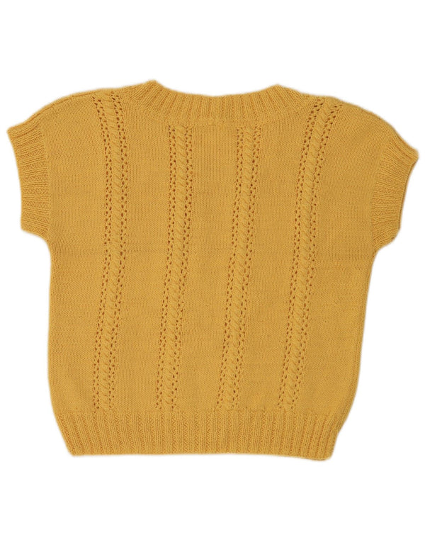 Vintage Damen Kurzärmeliger Pullover mit U-Boot-Ausschnitt UK 14 Mittelgelb