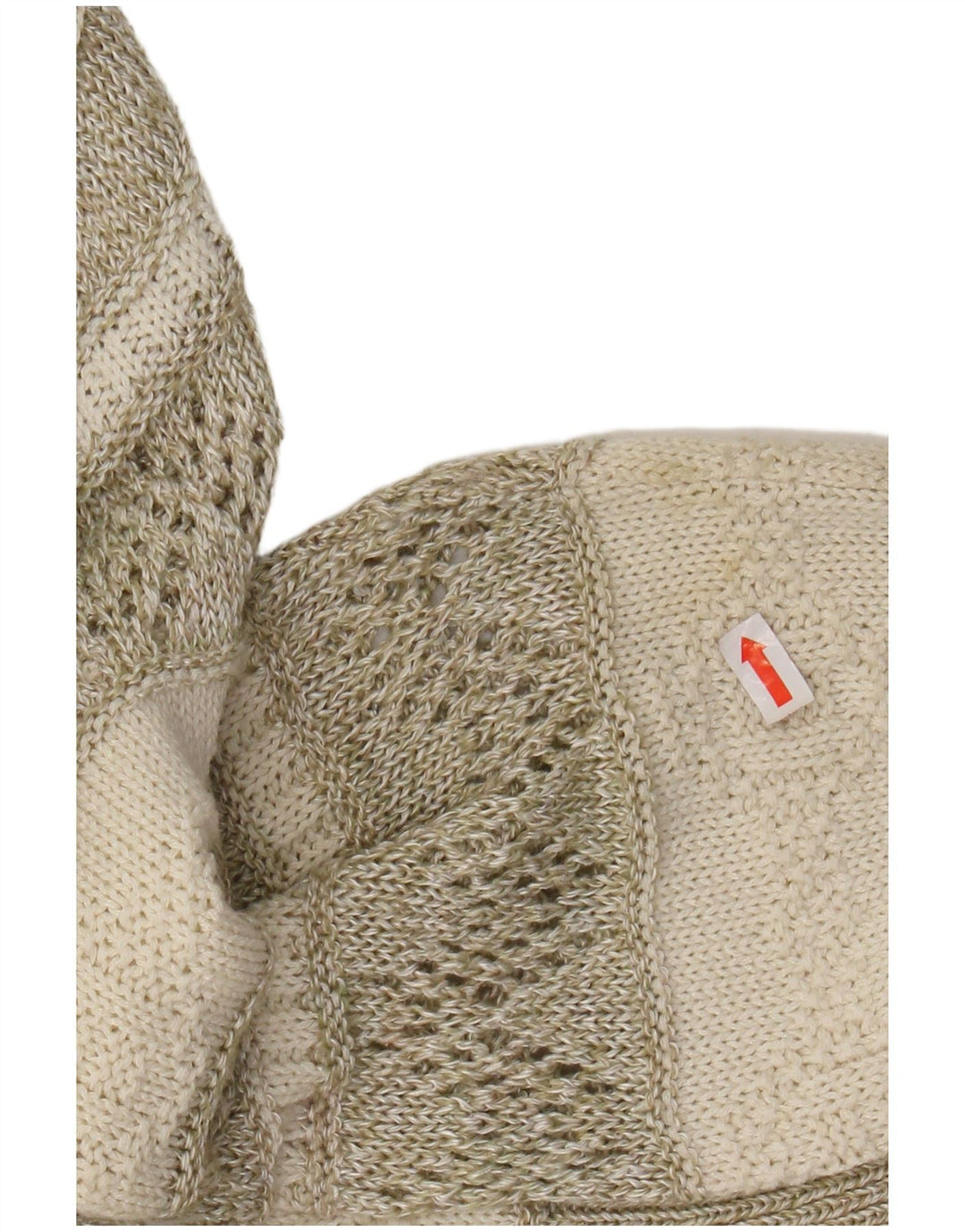 VINTAGE Damen-Pullover mit U-Boot-Ausschnitt, UK 14, große beige gestreifte Baumwolle