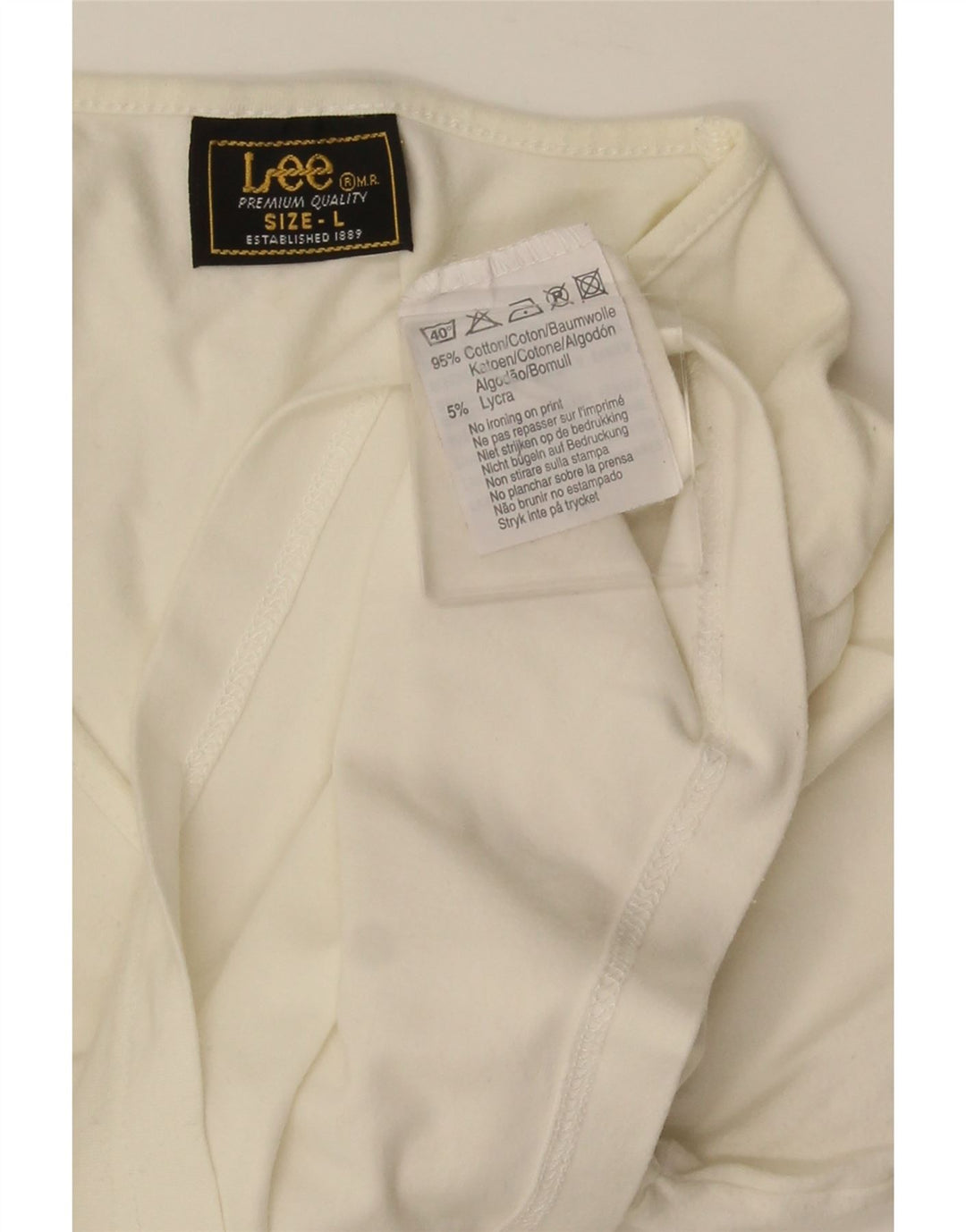 Lee Damen Crop Top Langarm UK 14 Large Weiße Baumwolle