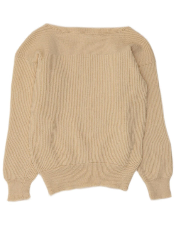 Vintage Damen Crop Boat Neck Pullover Pullover IT 44 Medium Off White Acryl