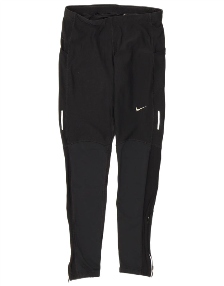 Nike Damen Dri Fit Leggings UK 12 Mittelschwarzes Colourblock-Polyester