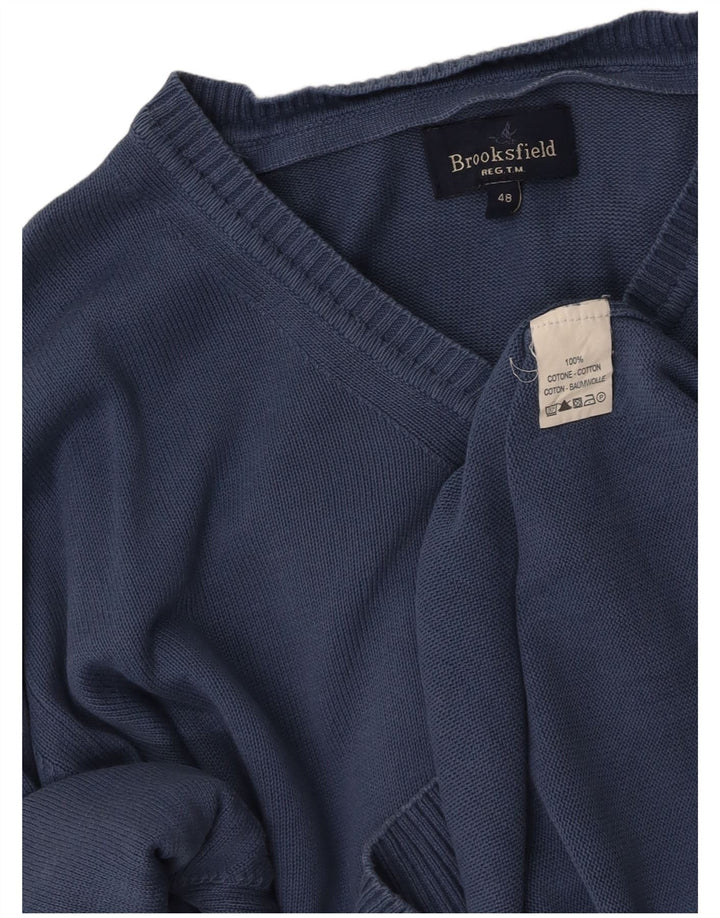 BROOKSFIELD Herren-Pullover, lockere Passform, V-Ausschnitt, Größe 48, mittelblaue Baumwolle
