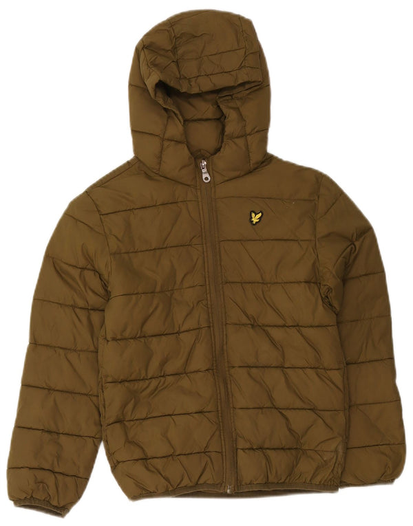 Lyle & Scott Wattierte Jungenjacke mit Kapuze, 7–8 Jahre, Khaki, Polyamid