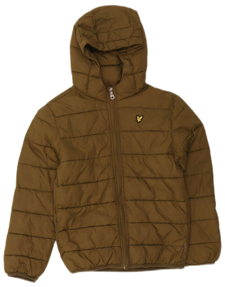 Lyle & Scott Wattierte Jungenjacke mit Kapuze, 7–8 Jahre, Khaki, Polyamid