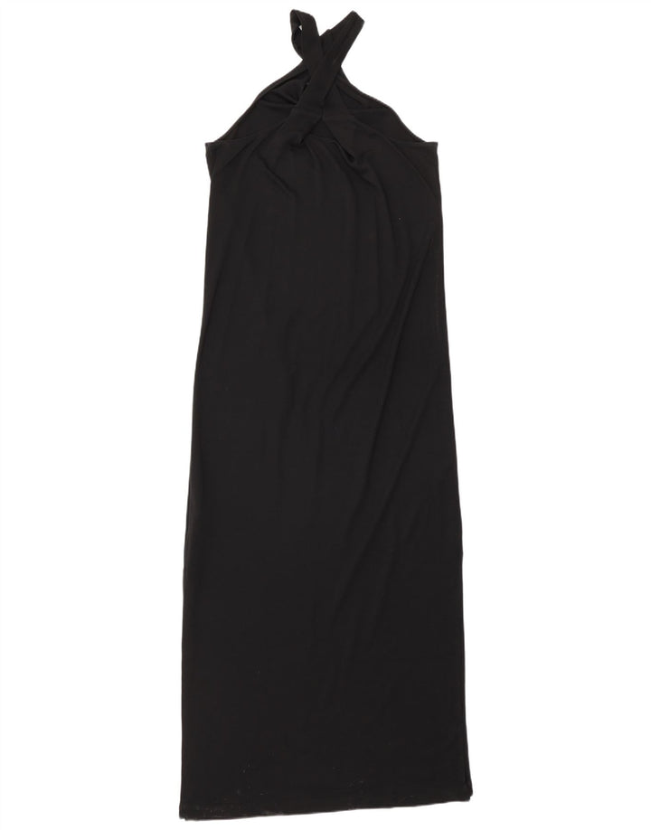 Massimo Dutti Damen Ärmelloses Maxikleid UK 10 Small Schwarz Lyocell