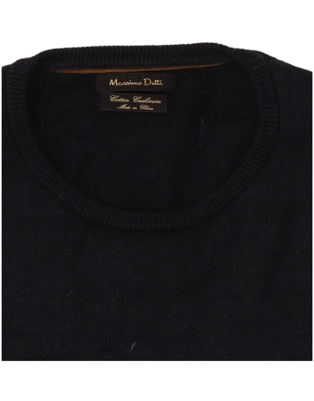 Massimo Dutti Herren-Pullover mit Rundhalsausschnitt, mittelmarineblaue Baumwolle