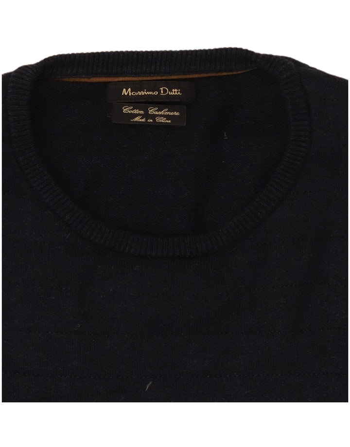 Massimo Dutti Herren-Pullover mit Rundhalsausschnitt, mittelmarineblaue Baumwolle