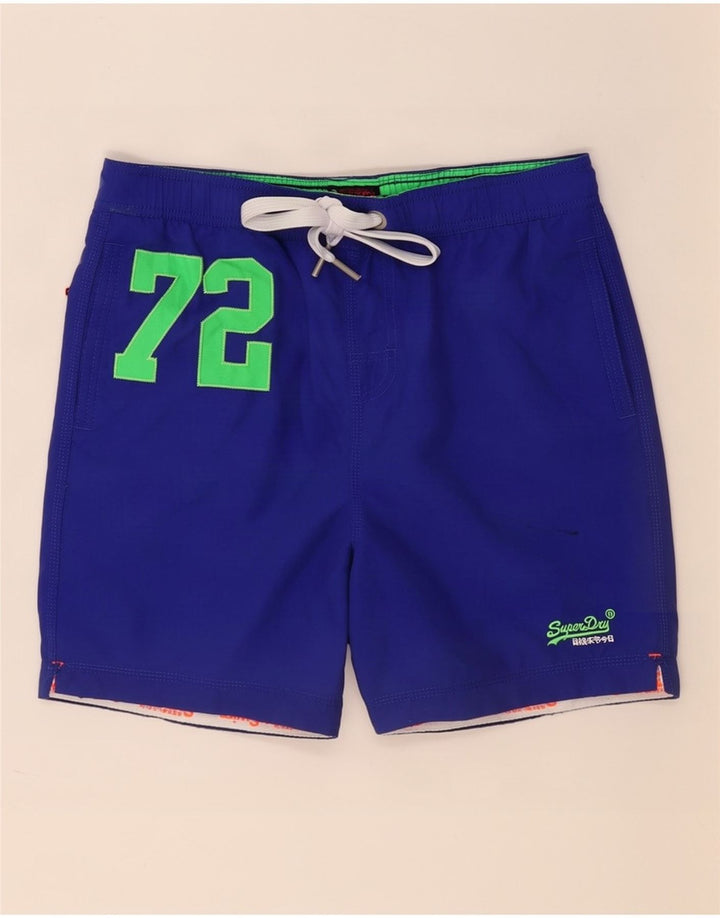 Superdry Herren-Badeshorts mit Grafik, mittelblau, Polyester