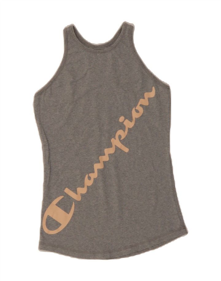 CHAMPION Womens Graphic Vest Top UK 12 Medium Grey Vintage Champion and Second-Hand Champion from Messina Hembry 