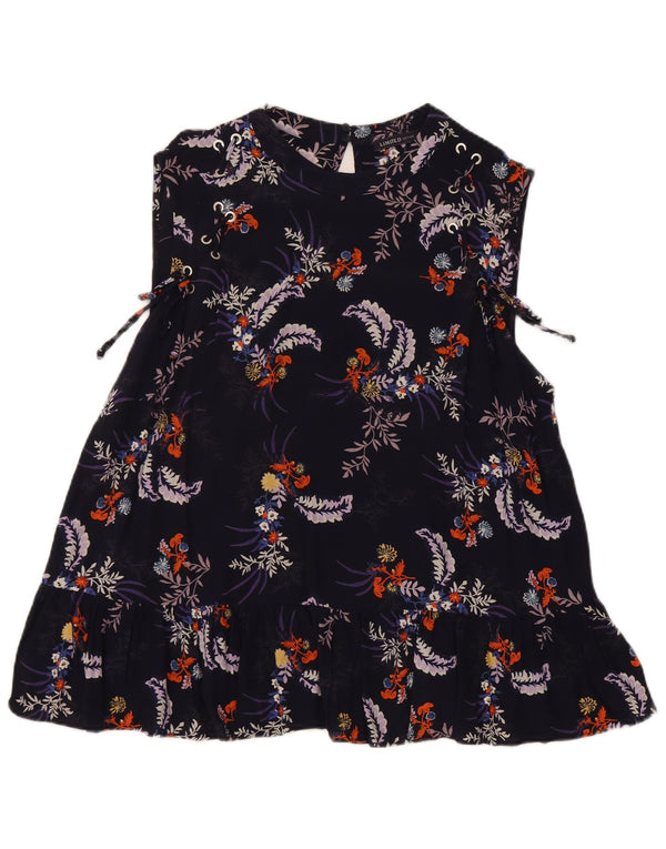 Marks & Spencer Damen ärmelloses Blusenoberteil UK 18 XL Marineblau mit Blumenmuster