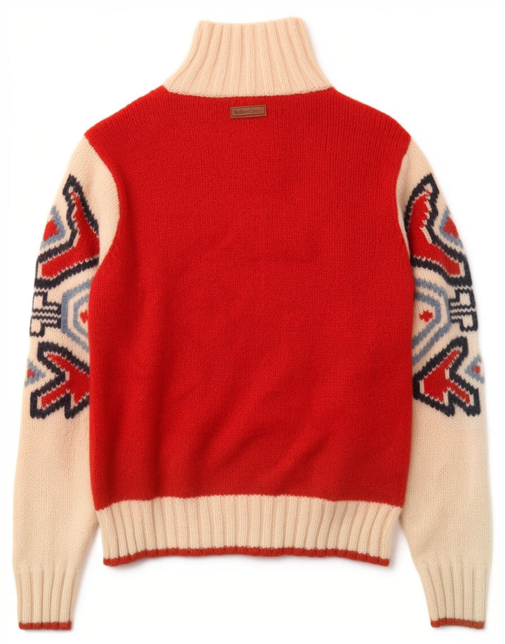 Marlboro Classics Herren-Pullover mit Reißverschluss am Hals, kleine rote Fair-Isle-Wolle