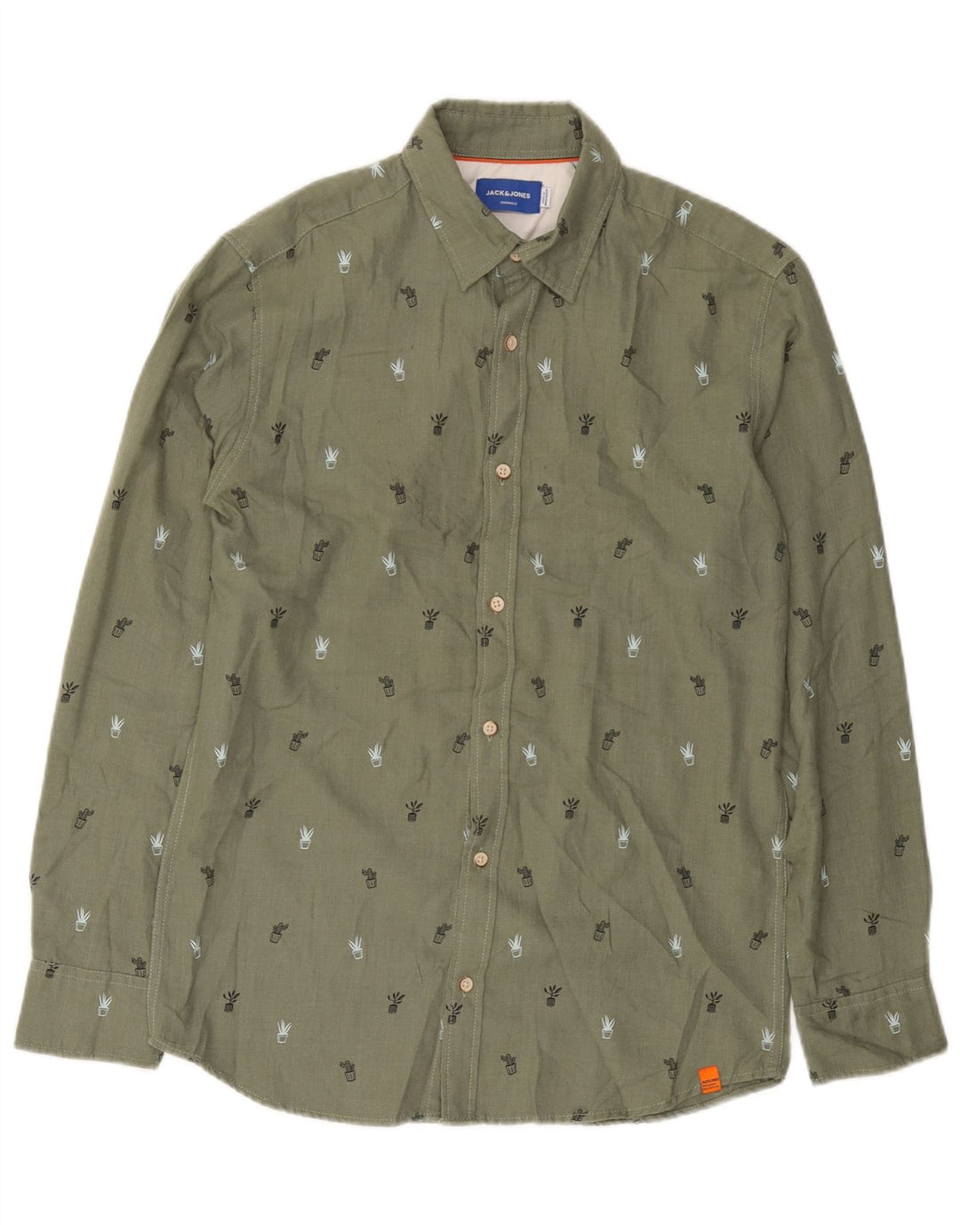 JACK & JONES Herrenhemd aus mittelgrün gefleckter Baumwolle