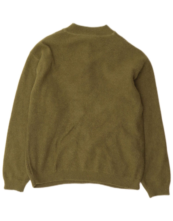 Vintage Damen Pullover mit Knopfkragen, UK 12, Medium Khaki Angora