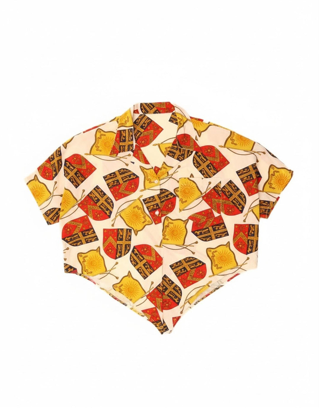 Vintage Damen Crop Abstraktes Muster Hemdbluse UK 14 Large Off White