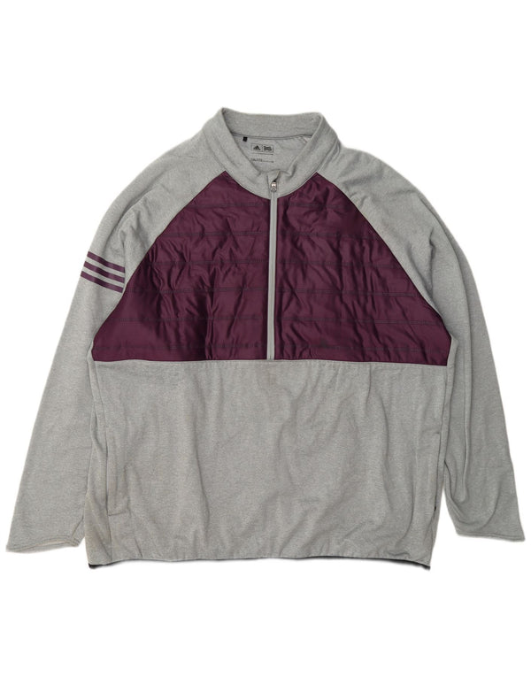 Adidas Herren-Pullover-Trainingsanzug mit Reißverschluss, 2XL, graues Colourblock-Polyester