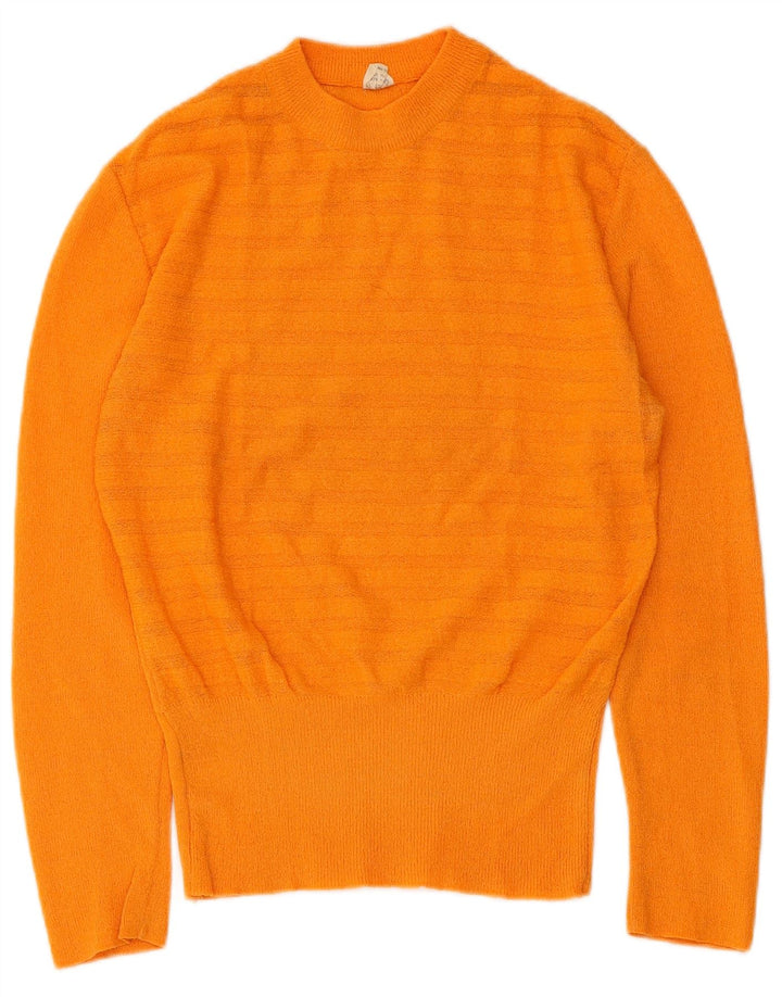 Vintage Damen Pullover mit Rundhalsausschnitt IT 46 Groß Orange gestreift