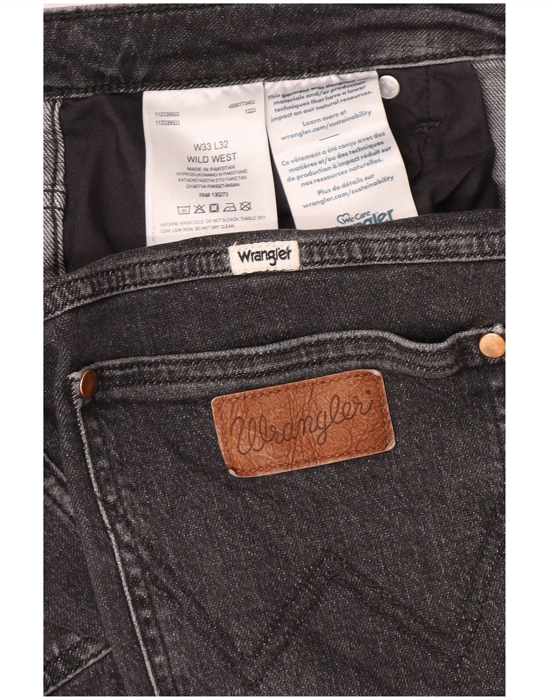 Wrangler Herren Wild West Straight Jeans W33 L28 Graue Baumwolle