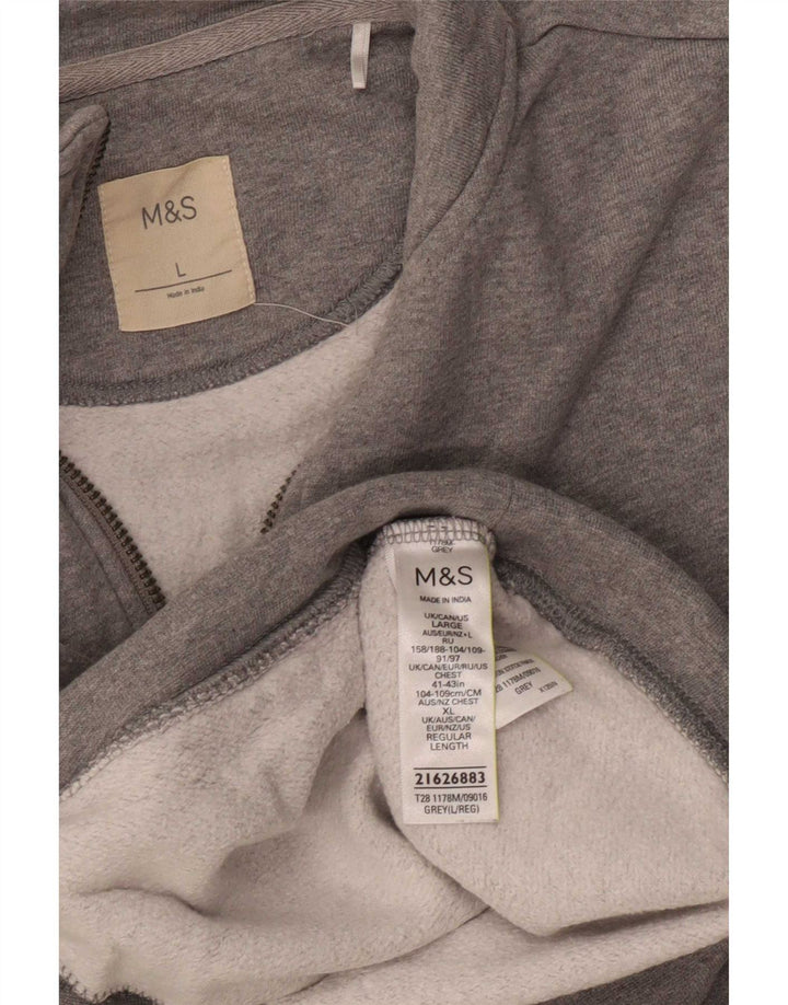 Marks & Spencer Herren-Sweatshirt mit Reißverschluss am Hals, groß, aus grauer Baumwolle