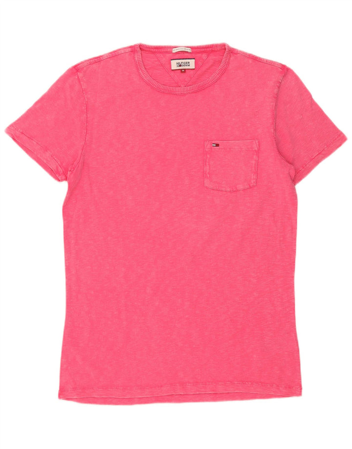 Tommy Hilfiger Herren-T-Shirt-Oberteil aus mittelrosa gefleckter Baumwolle