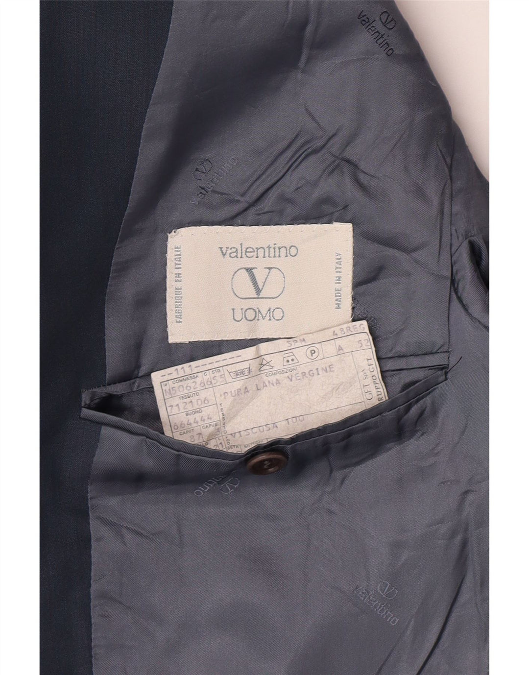 VALENTINO Mens 2 Button 2 Piece Suit IT 48 Medium W36 L28 Blue Virgin Wool Vintage Valentino and Second-Hand Valentino from Messina Hembry 