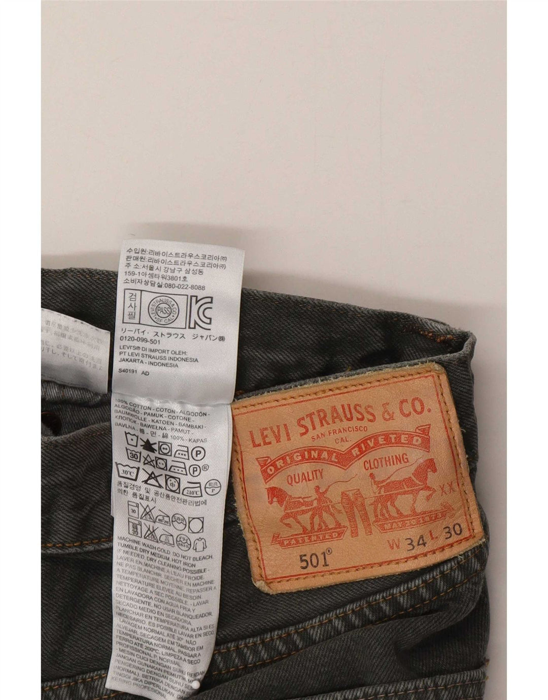Levi's Herren 501 Straight Jeans W34 L30 Graue Baumwolle