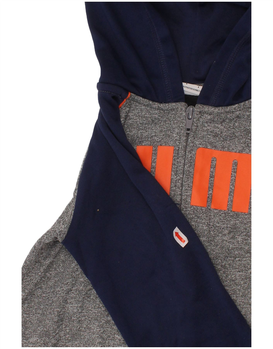 PUMA Jungen-Kapuzenpullover mit grafischem Reißverschluss, 5–6 Jahre, graues Farbblock-Polyester