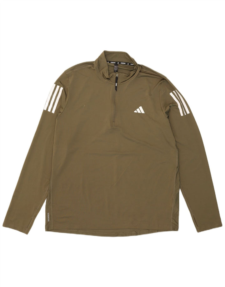Adidas Herren Aeroready Zip Neck Pullover Trainingsanzug Top Large Khaki Polyester