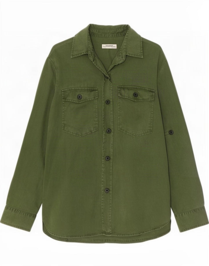 Zara Damen Jeanshemd UK 14 Mittelgrünes Lyocell