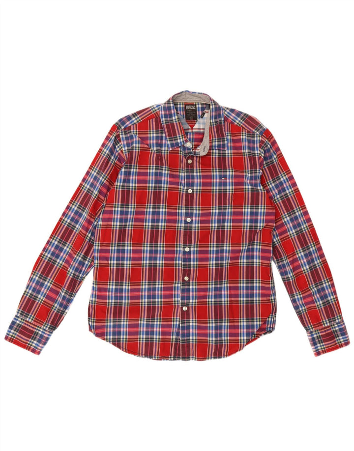 Tommy Hilfiger Herrenhemd, groß, rot kariert, Baumwolle