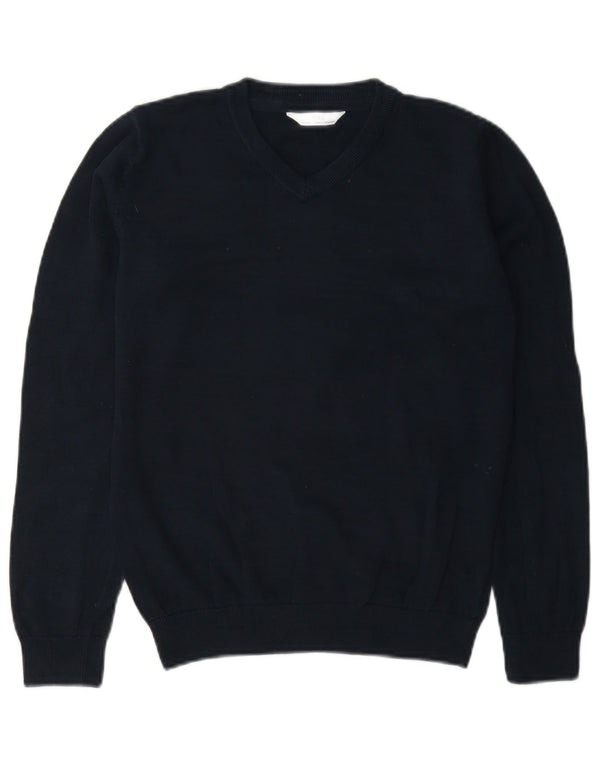 Marks & Spencer Jungen-Pullover mit V-Ausschnitt, 11–12 Jahre, marineblaue Baumwolle