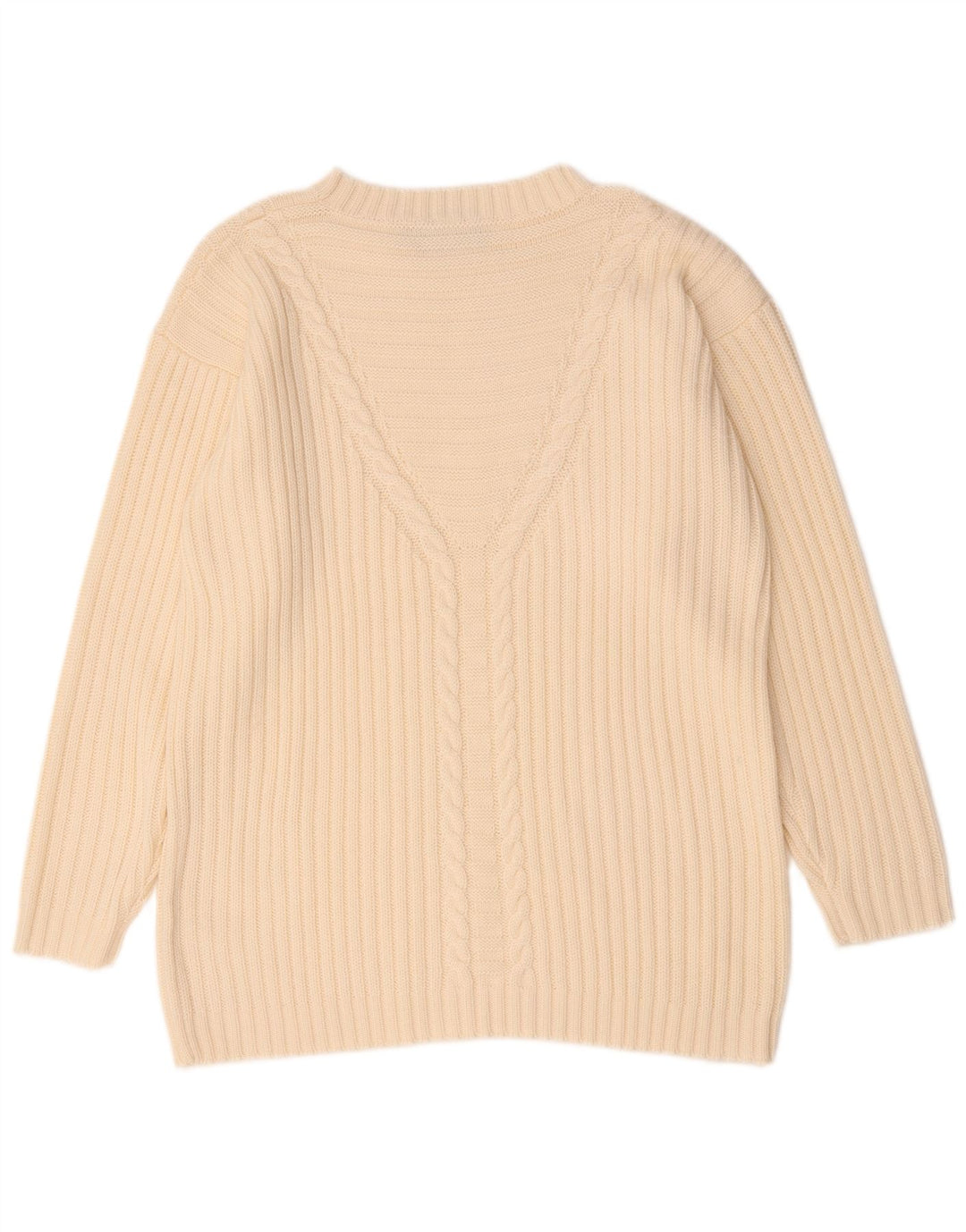Vintage Damen Übergroßer Pullover mit U-Boot-Ausschnitt EU 42 Large Beige