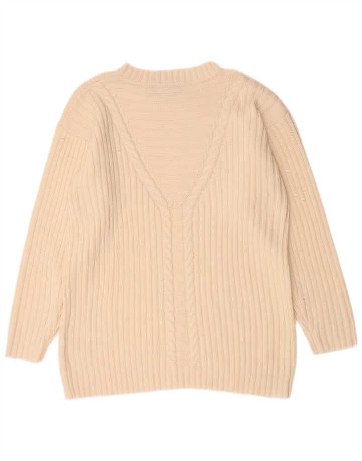 Vintage Damen Übergroßer Pullover mit U-Boot-Ausschnitt EU 42 Large Beige