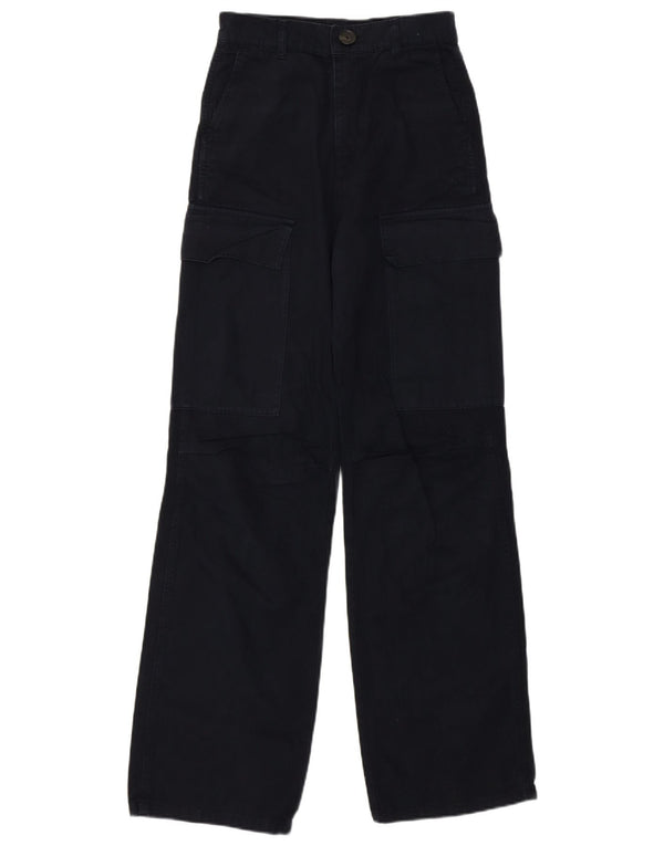 Zara Damen-Cargohose mit weitem Bein und hoher Taille, W22, L31, schwarze Baumwolle