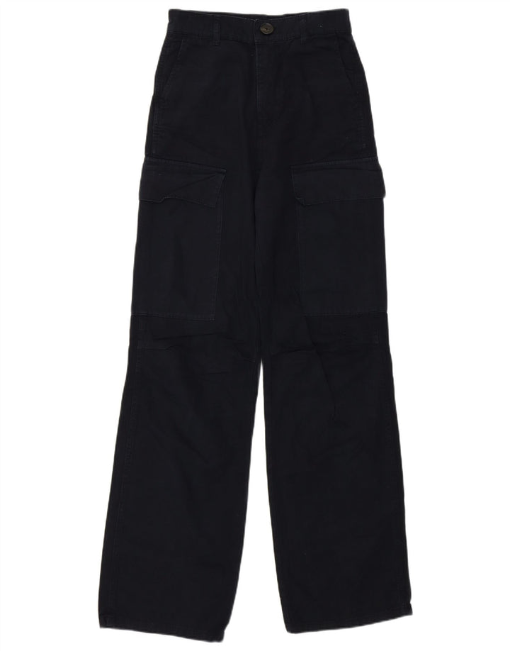 Zara Damen-Cargohose mit weitem Bein und hoher Taille, W22, L31, schwarze Baumwolle