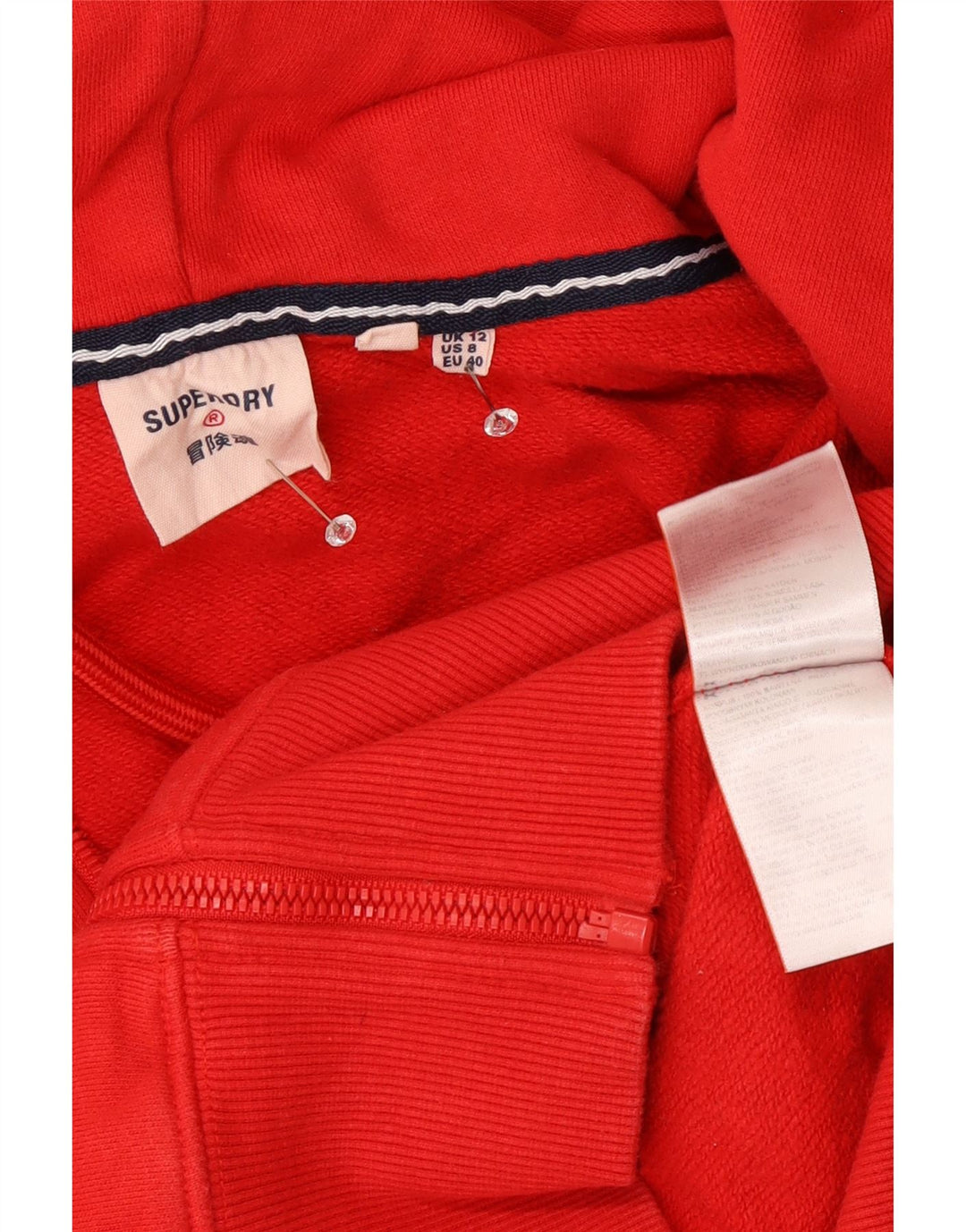 Superdry Damen-Kapuzenpullover mit Reißverschluss, UK 12, mittelrot, Baumwolle