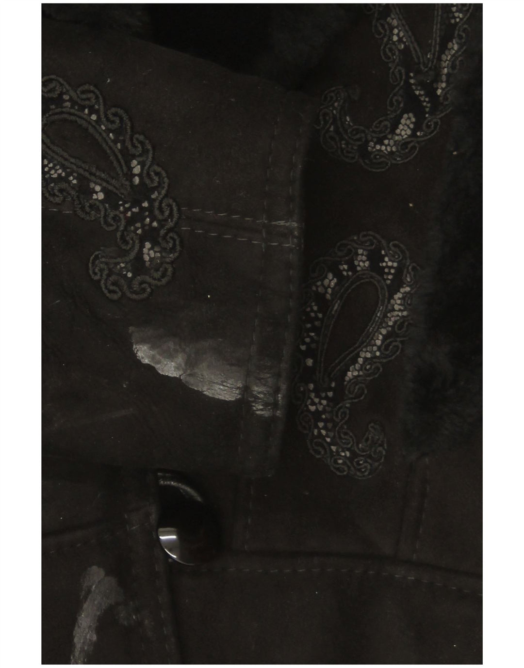 Vintage Damen Shearling Jacke UK 18 XL Schwarz Paisley