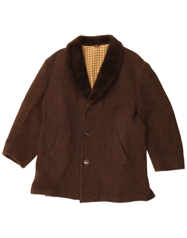 Vintage Herren 3/4 Ärmel Mantel UK 40 Großes braunes Fischgrätenmuster