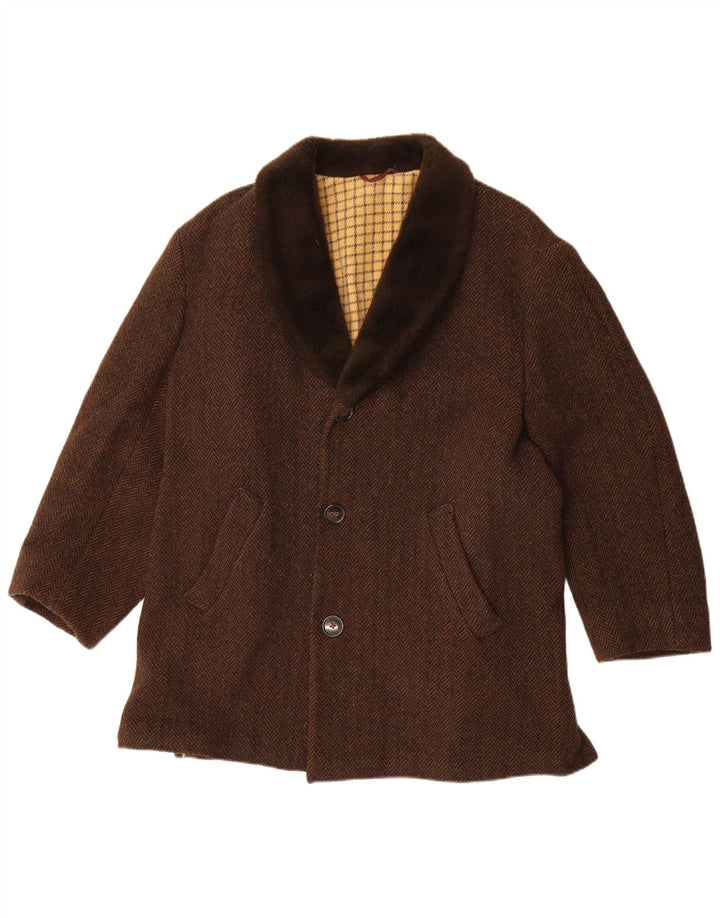 Vintage Herren 3/4 Ärmel Mantel UK 40 Großes braunes Fischgrätenmuster