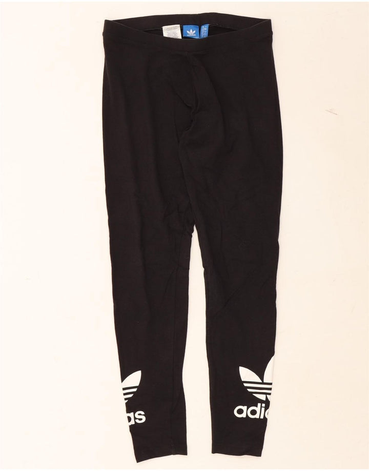ADIDAS Womens Graphic Leggings UK 12 Medium Black Cotton Vintage Adidas and Second-Hand Adidas from Messina Hembry 