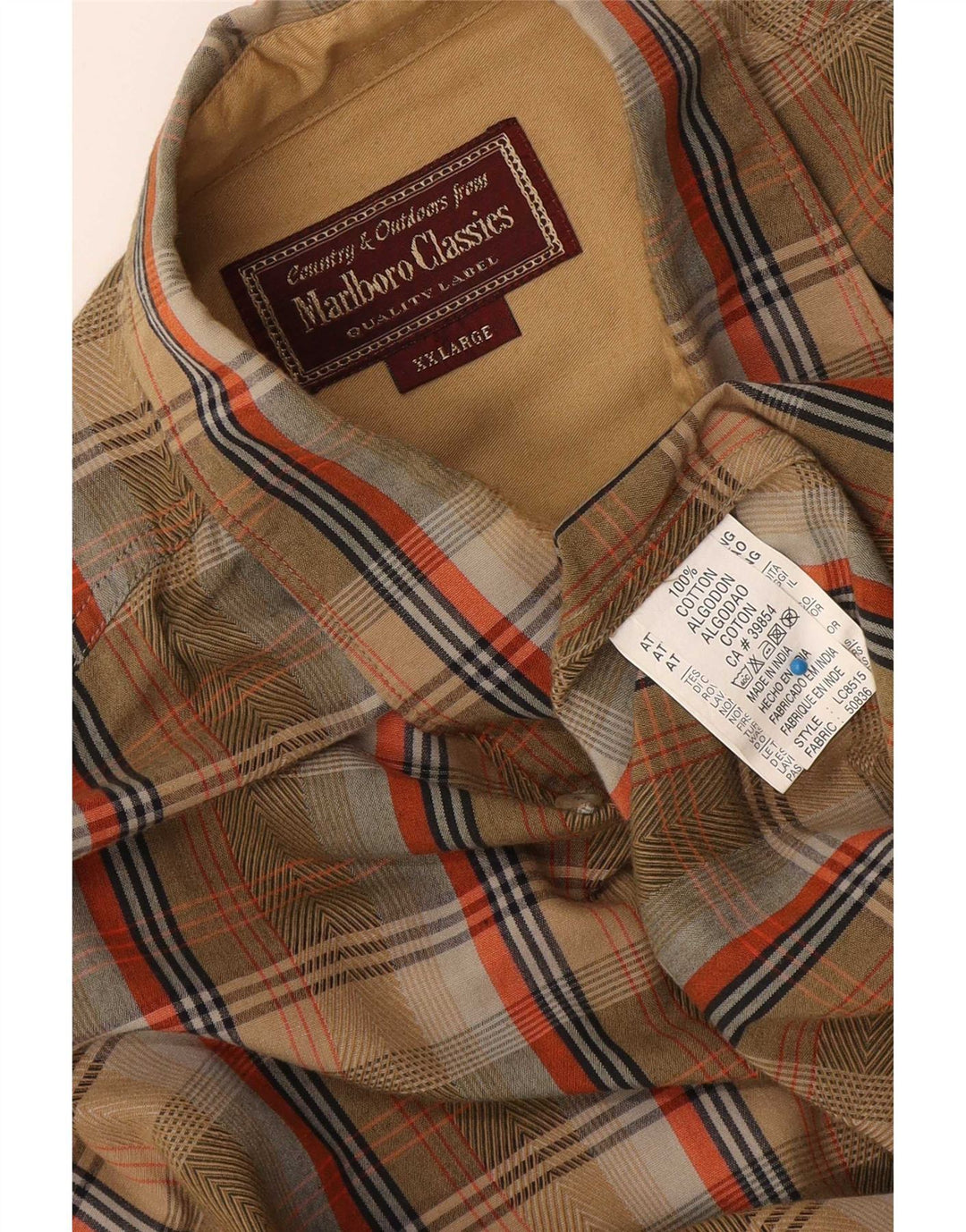 Marlboro Classics Herren-Flanellhemd 2XL, braun karierte Baumwolle