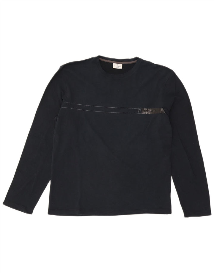 Trussardi Herren-Oberteil, langärmelig, groß, marineblau, gestreift, Baumwolle