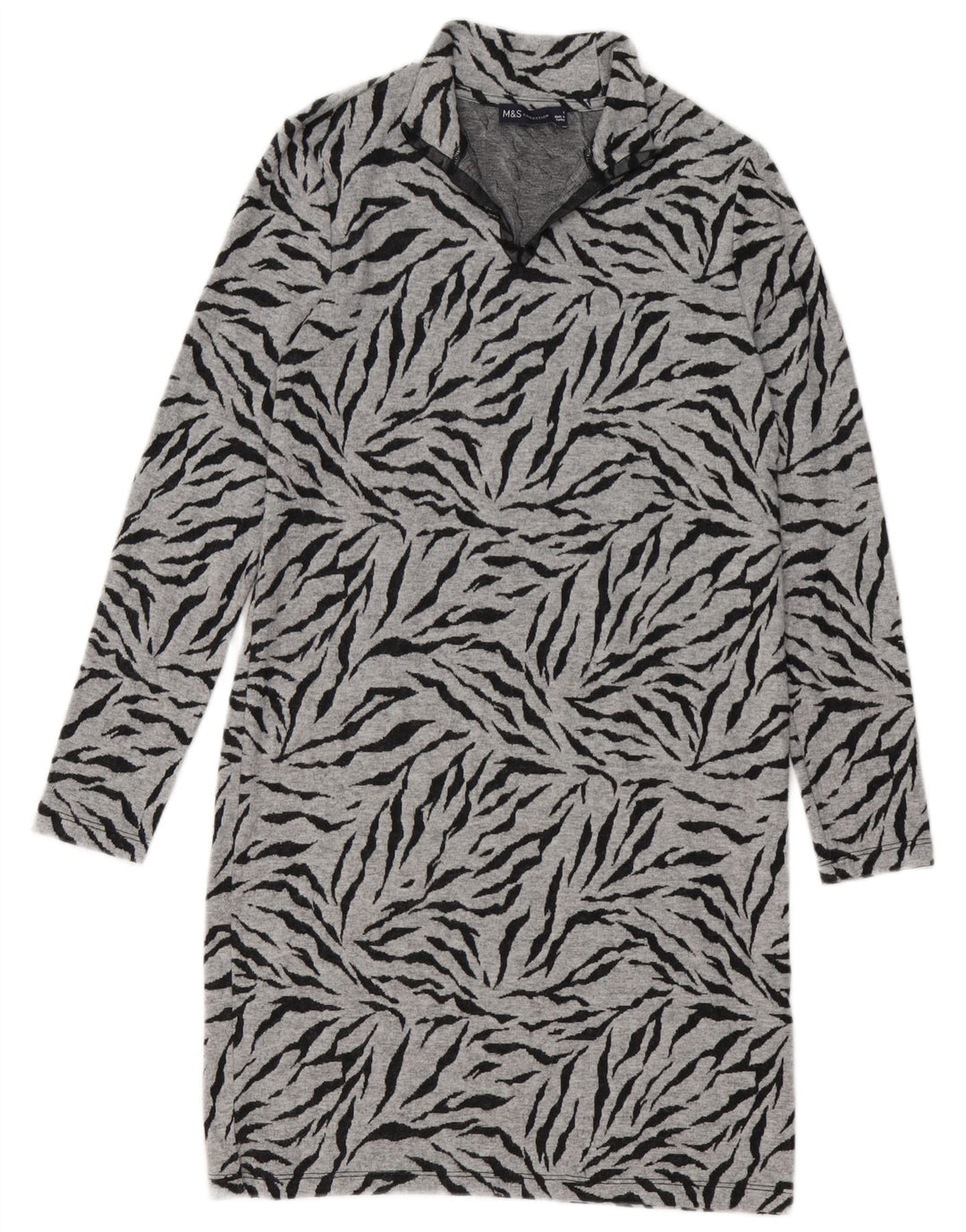 Marks & Spencer Damen-Pulloverkleid, Größe S, Grau, Animal-Print, Polyester