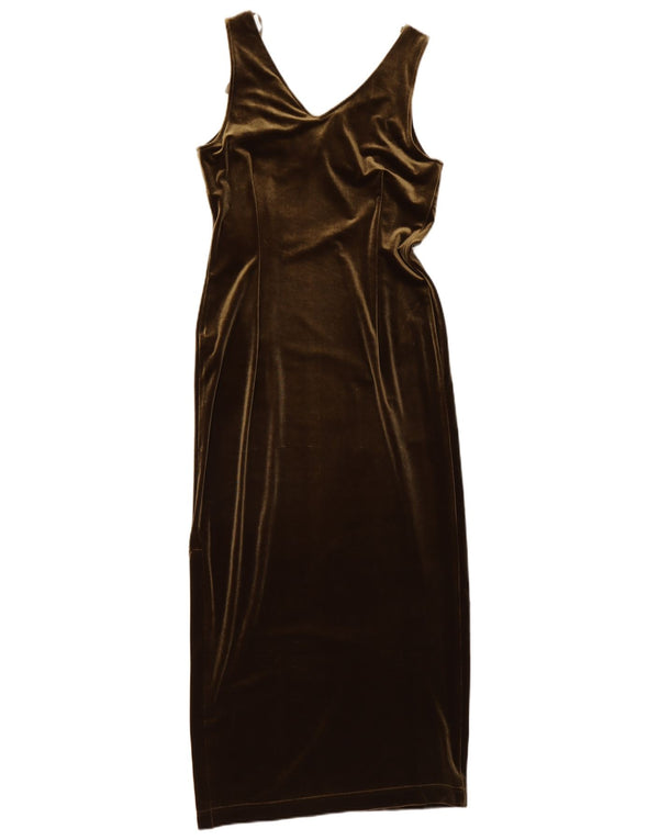 Vintage Damen Ärmelloses Velours-Maxikleid UK 12 Mittelbraunes Polyester