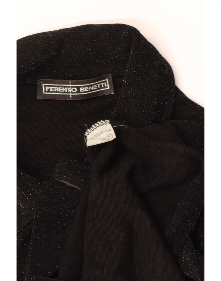 Vintage Damen Hemdbluse UK 8 Small Schwarz Polyester