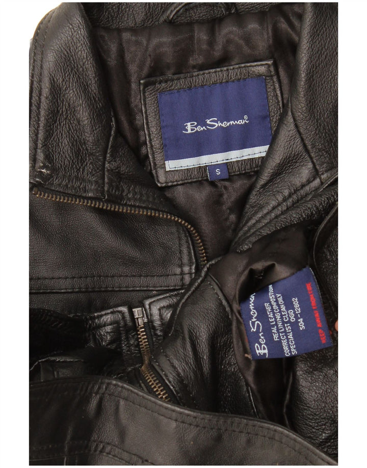 Ben Sherman Jungen-Lederjacke, 9–10 Jahre, kleines schwarzes Leder