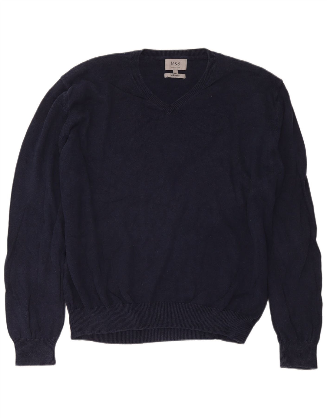 Marks & Spencer Herren-Pullover mit V-Ausschnitt, 2XL, marineblaue Baumwolle