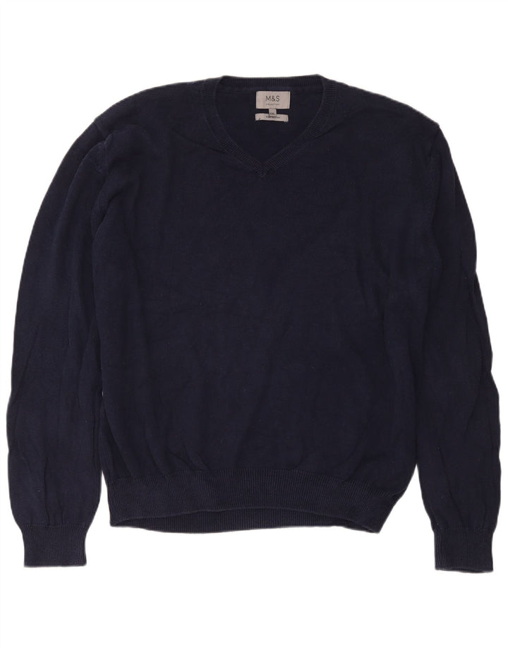 Marks & Spencer Herren-Pullover mit V-Ausschnitt, 2XL, marineblaue Baumwolle