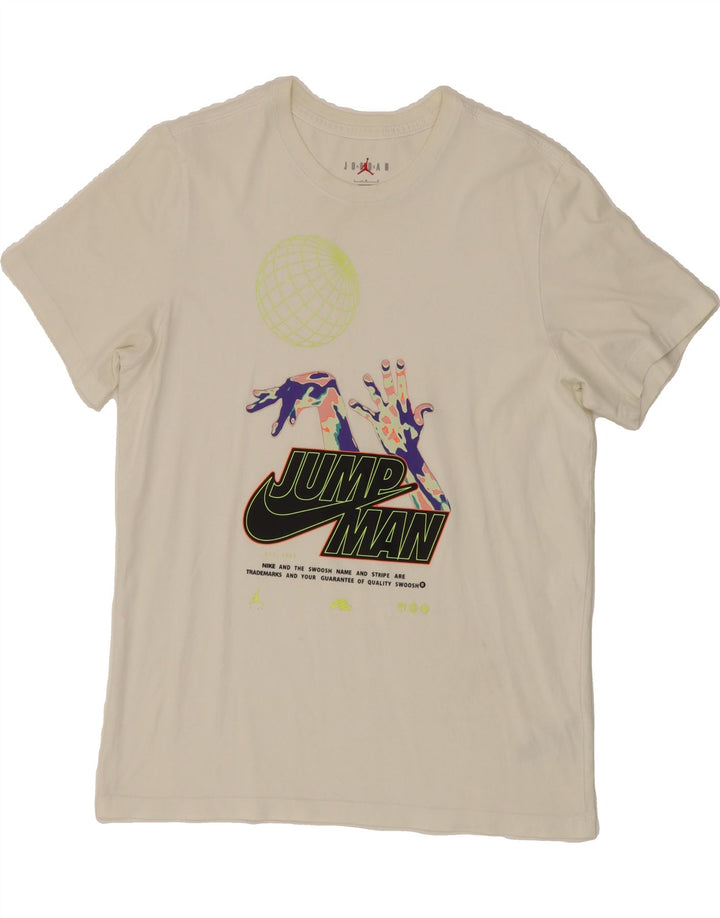 JORDAN Mens Graphic T-Shirt Top Large Off White Cotton Vintage Jordan and Second-Hand Jordan from Messina Hembry 
