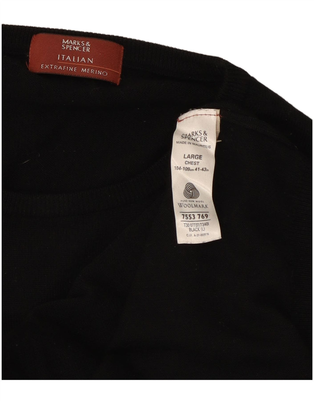 Marks & Spencer Herren-Pullover mit Rundhalsausschnitt, Größe L, schwarze Wolle